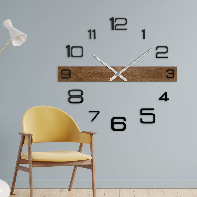 Luxurious wooden clock with a dark wooden frame and black plastic numerals.