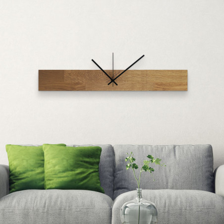 Wooden wall clock with a brown wooden frame and large, black numbers, suitable for the kitchen.