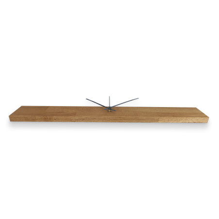 Elegant wall clock with a wooden base and loosely spaced black hour markers.