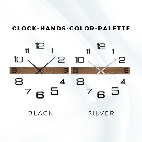 Large wooden wall clock with distinctive black hands and separate numbers.