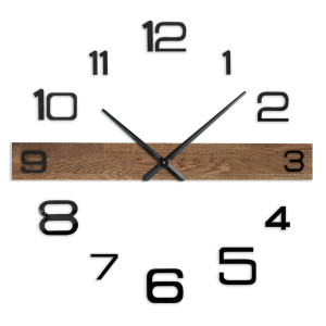 Modern wall clock with a wooden center bar and black, separate digits.