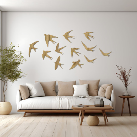 Wooden decorations of flying birds - FLOCK
