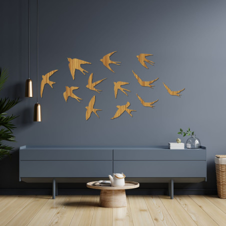Wooden decorations of flying birds - FLOCK