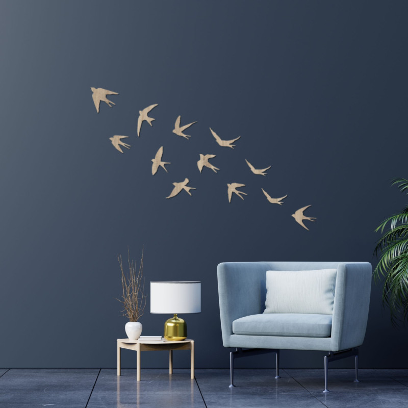 Wooden decorations of flying birds - FLOCK