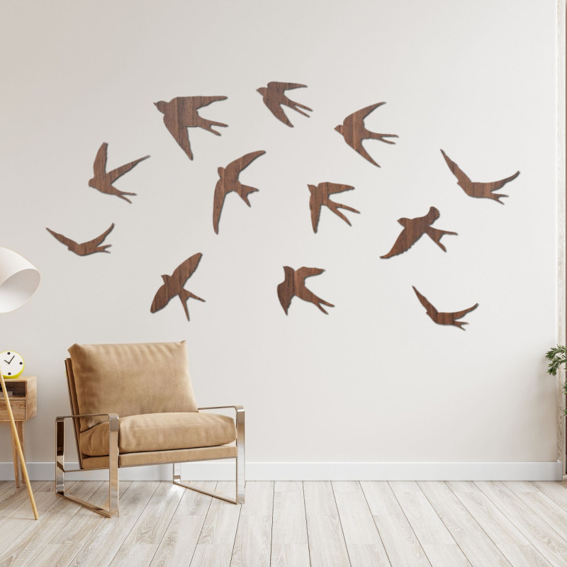 Wooden decorations of flying birds - FLOCK