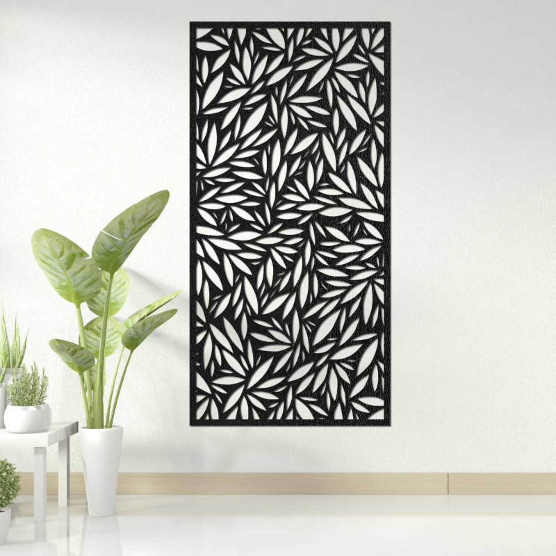 Vertical painting with a dense leaf motif