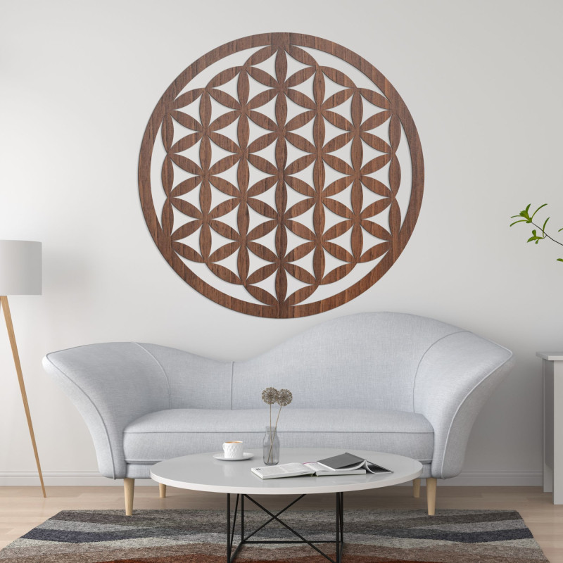 Elegant carved wooden mandala on the wall