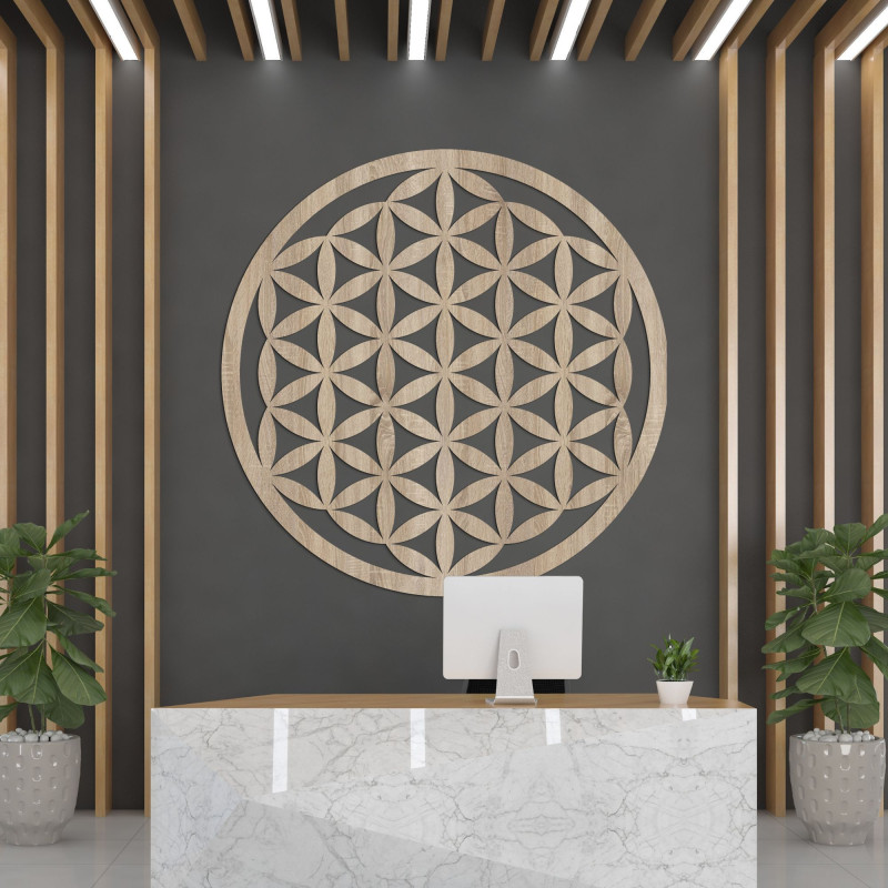 Elegant carved wooden mandala on the wall
