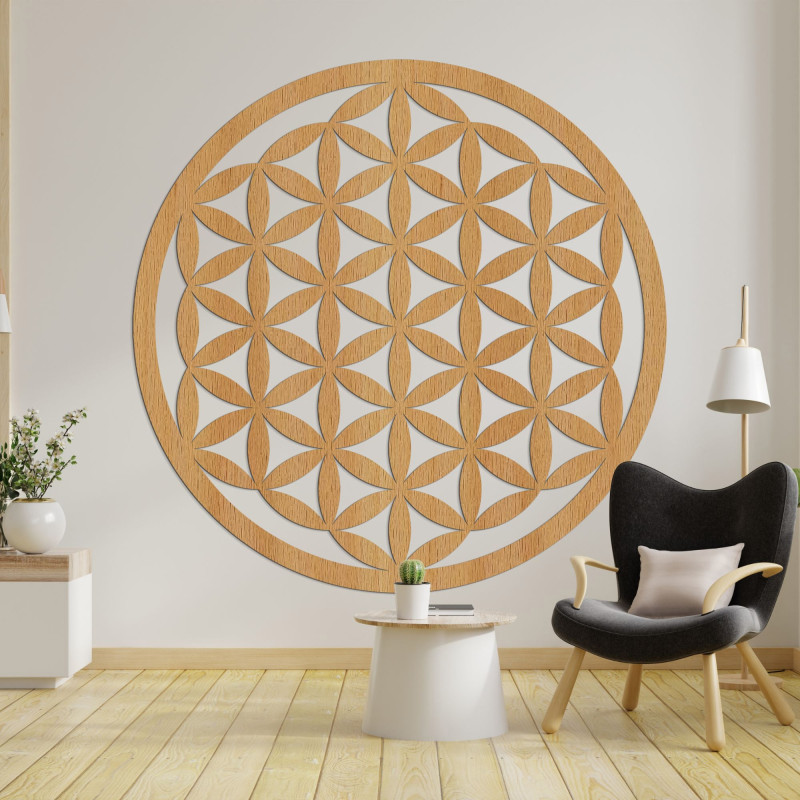 Elegant carved wooden mandala on the wall