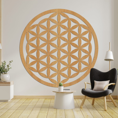 Elegant carved wooden mandala on the wall
