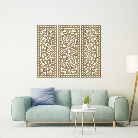 Floral Mandala Made of Wood – Boho 3-Piece Wall Decoration Floral Mandala Made of Wood – Boho 3-Piece Wall Decoration