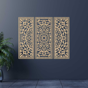 Floral Mandala Wood Wall Art Set: Boho Chic Carved Triptych