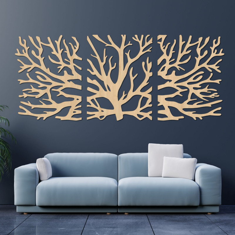 Three-part painting, branch decoration - Modern tree branches on the wall
