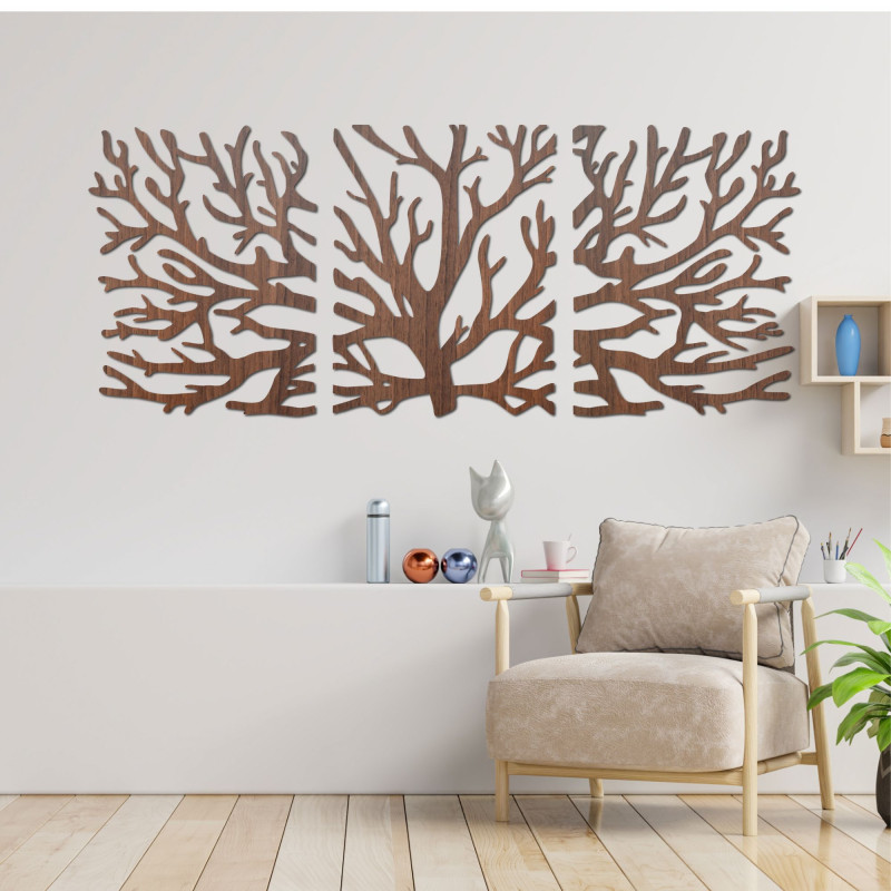 Three-part picture of branches - Modern tree branches on the wall