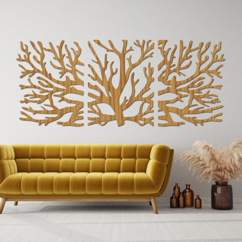 Three-piece picture of branches - Modern tree branches on the wall