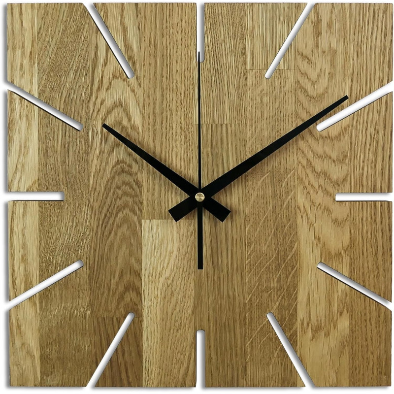 Wooden wall clock made of oak wood