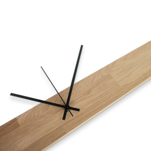 Wooden wall clock with a narrow rectangular shape and black hands 2