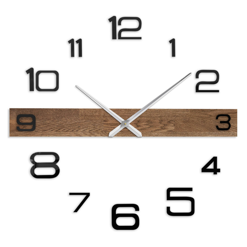 Wooden wall clock with a brown wooden frame and large, black numbers, suitable for the kitchen.