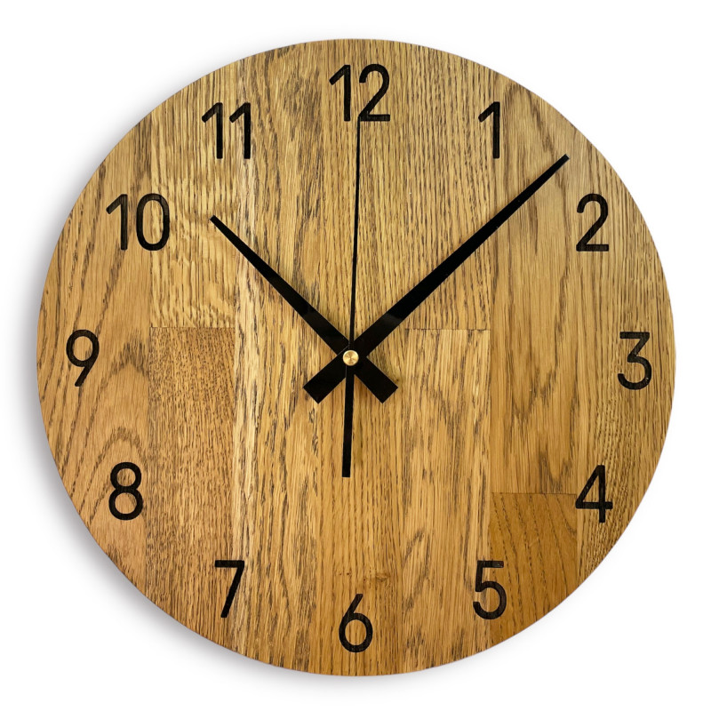 Wooden wall clock made of oak wood
