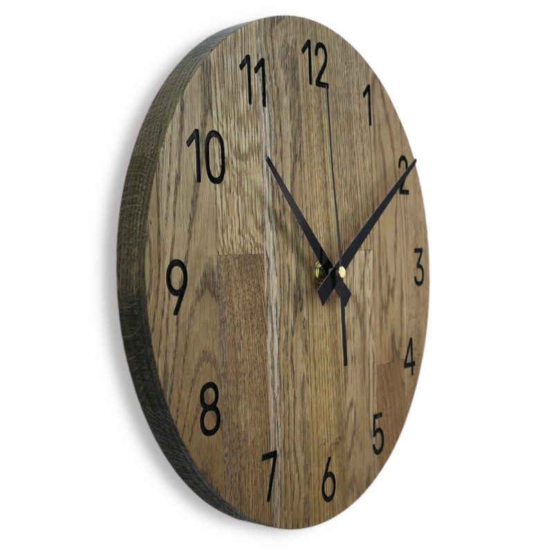 Wooden wall clock made of oak wood