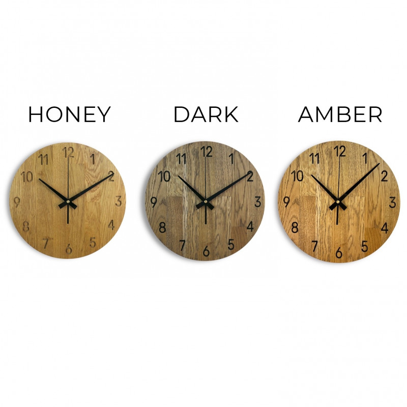 Oak wall clock, modern minimalist design, quiet operation