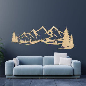 Wooden picture on the wall of a mountain - Natural Silhouette of a Mountain Range 2