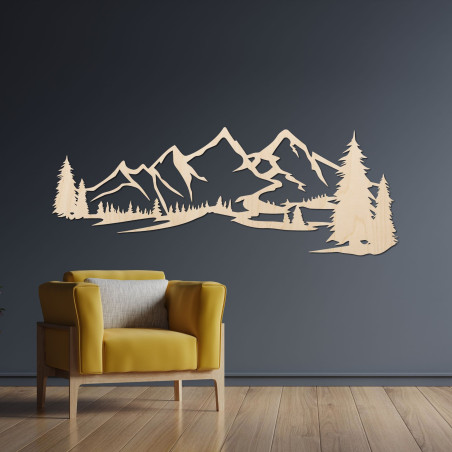 Wooden picture on the wall of a mountain - Natural Silhouette of a Mountain Range Wooden picture on the wall of a mountain - Natural Silhouette of a Mountain Range