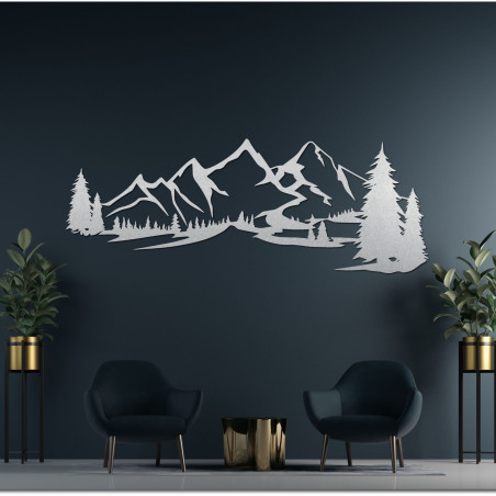 Wooden picture on the wall of a mountain - Natural Silhouette of a Mountain Range Wooden picture on the wall of a mountain - Natural Silhouette of a Mountain Range