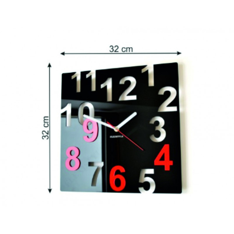 Dimensions of the X-momo wall clock. Designer wall clock made of PMMA