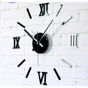Modern adhesive wall clock with Roman numerals, mirrored.