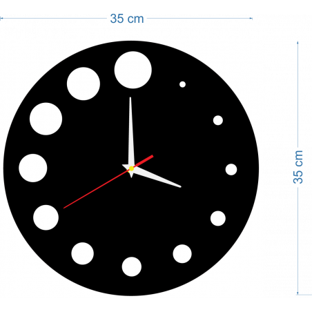 Dimensions of wall clocks made of plastic. Trendy clock as a picture.