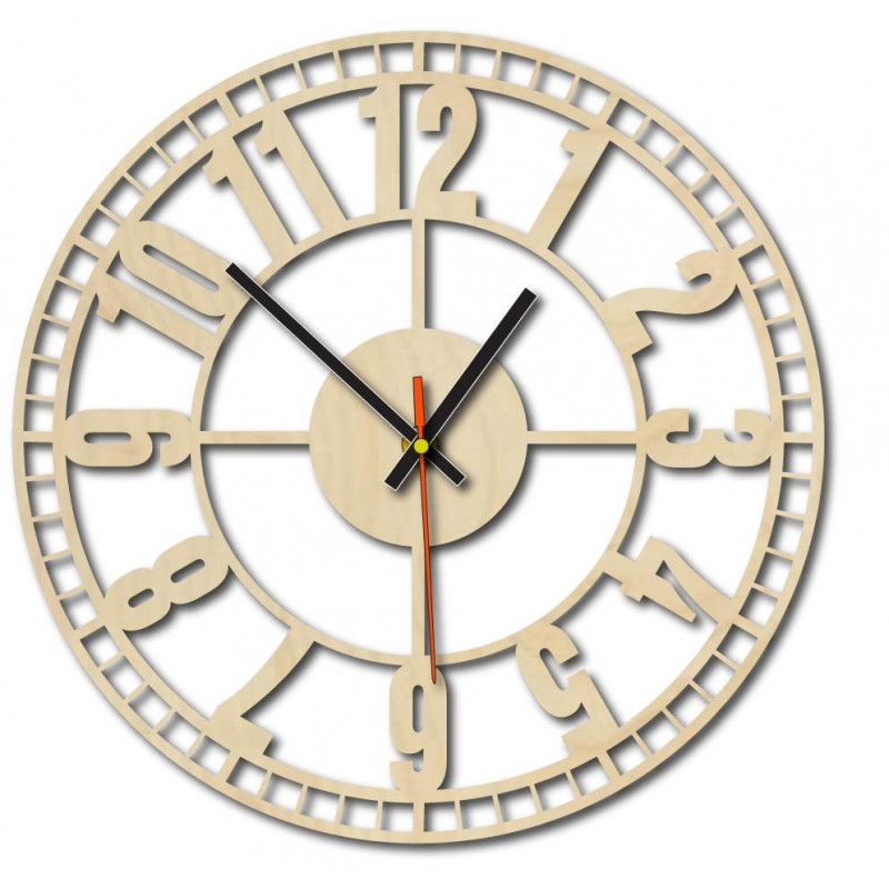 Modern wall clock, wall clock made of wood, plywood