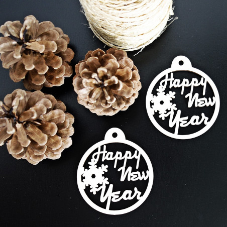 Wooden Christmas tree ornament - New Year, size: 79x90 mm