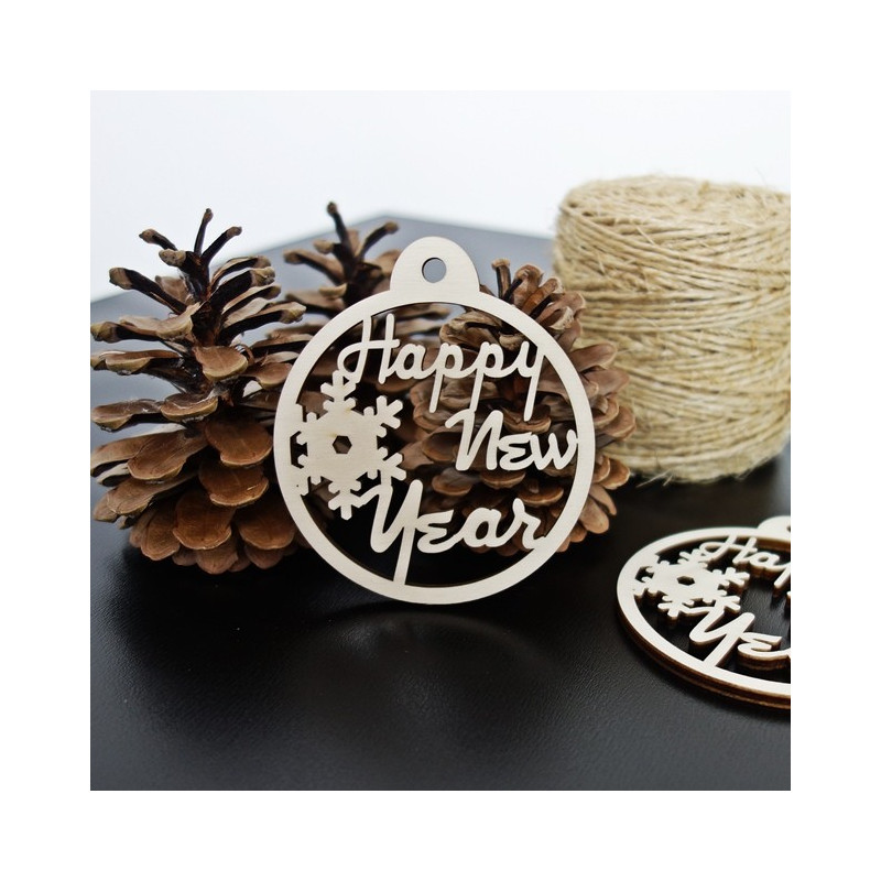 Wooden Christmas tree ornament - New Year, size: 79x90 mm