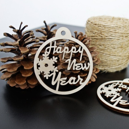 Wooden Christmas tree ornament - New Year, size: 79x90 mm