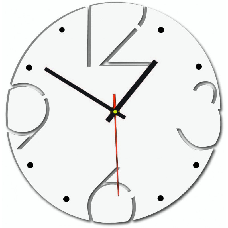 Designer wall clock with numbers carved into a light wooden board.