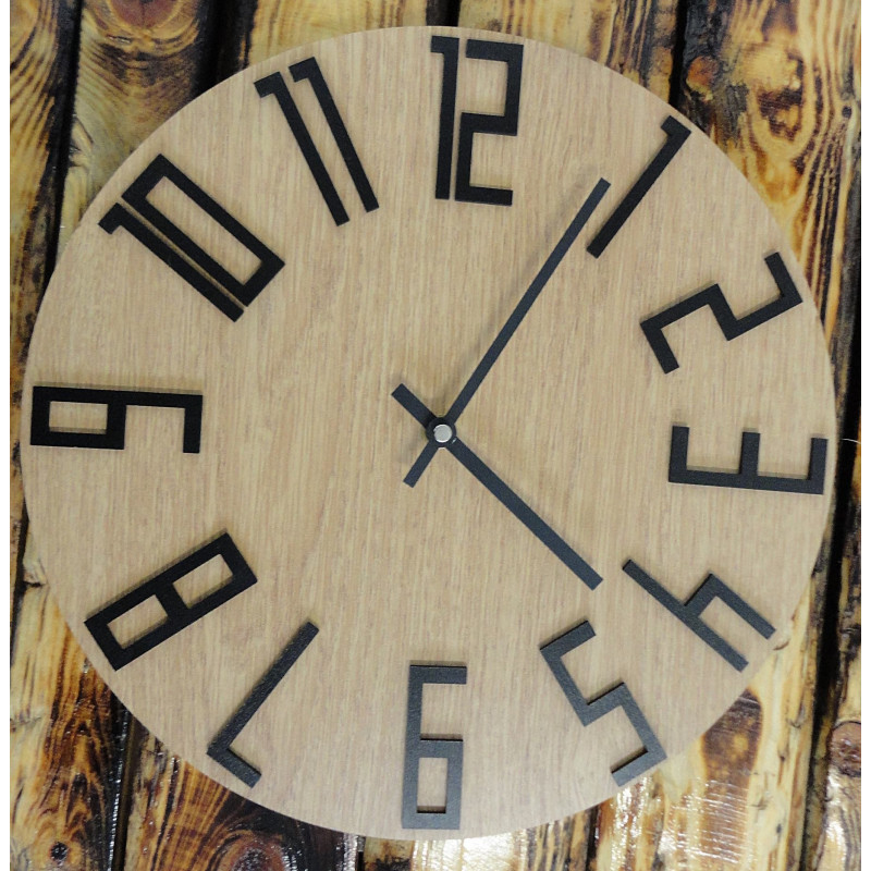 Modern wall clock, wall clock made of wood, plywood