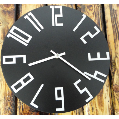 Wooden wall clock made of HDF black - white numbers