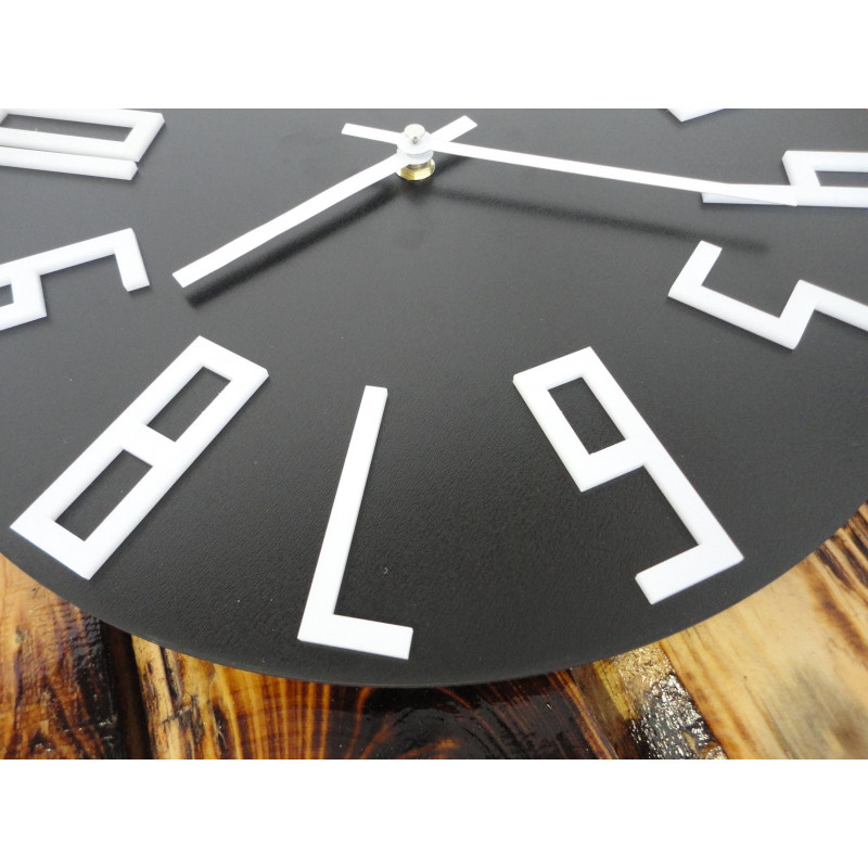 Wooden wall clock made of HDF black - white numbers