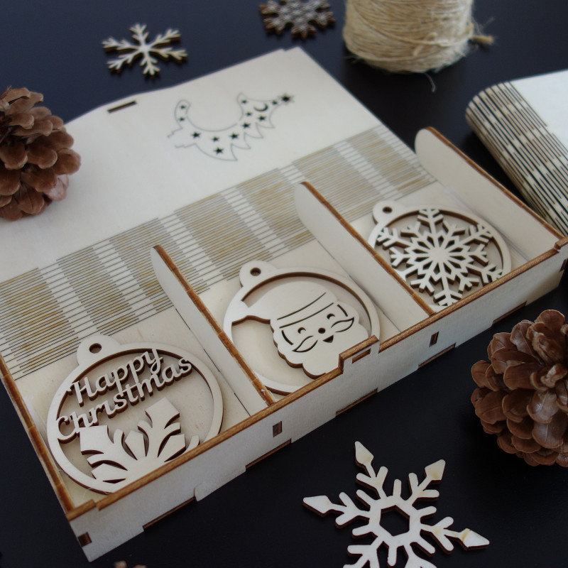 55/5000 Set of beautiful Christmas decorations made of wood, 1 set-18 pieces