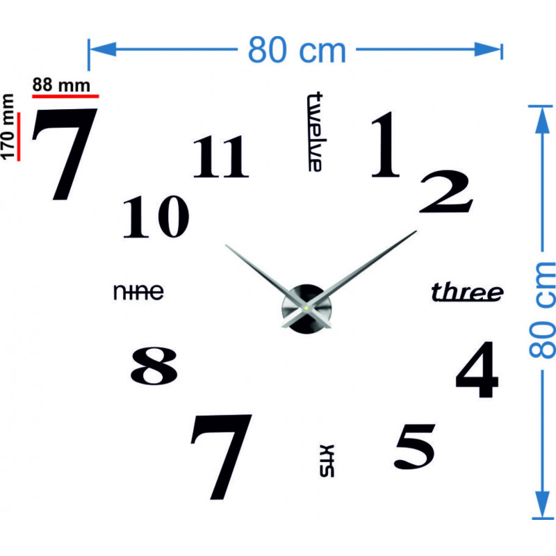 Modern wall clock seven 2D plexiglass MIRROR