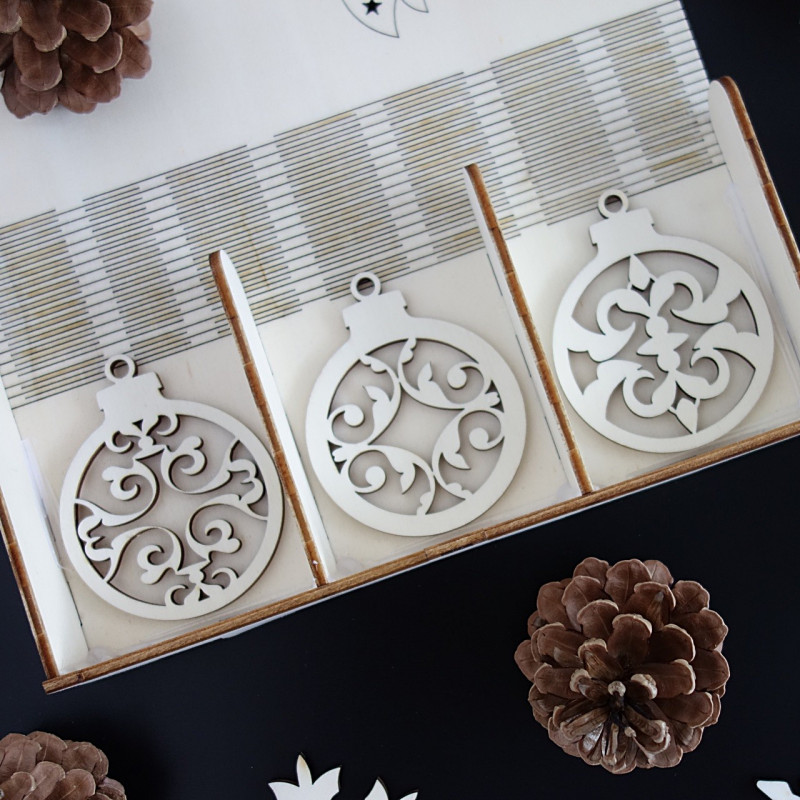 Wooden Christmas Ornaments, 1 set-18 pieces