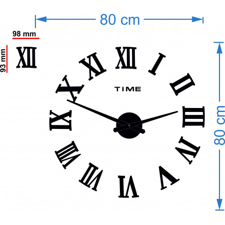 Wall clock adhesive MAXI PLEXI - Roman numerals 2D