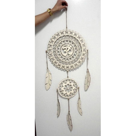 Wooden dream catcher OM mandala made of poplar plywood, handmade, wall decoration. Wooden dream catcher OM mandala made of poplar plywood, handmade, wall decoration.