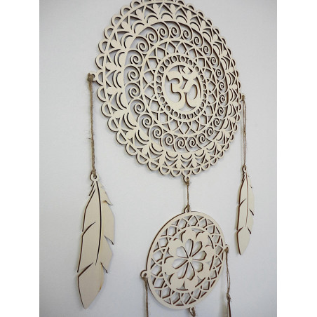OM mandala dream catcher, natural wooden decor, hung on the wall, stylish boho decoration. OM mandala dream catcher, natural wooden decor, hung on the wall, stylish boho decoration.