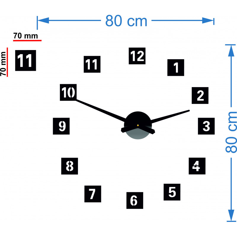 Large square wall clock (wall clock made of plastic ) 2D DEKOR
