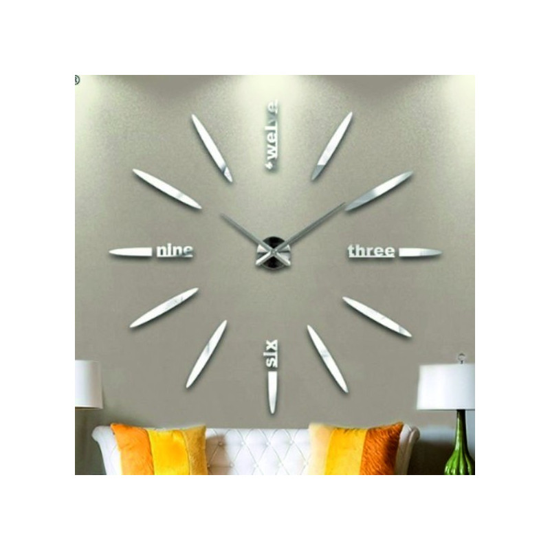 Large wall clock adhesive mirror 3D DIY SIX