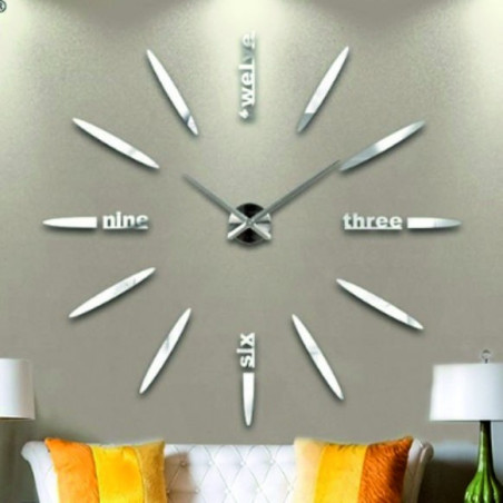 Large wall clock adhesive mirror 3D DIY SIX