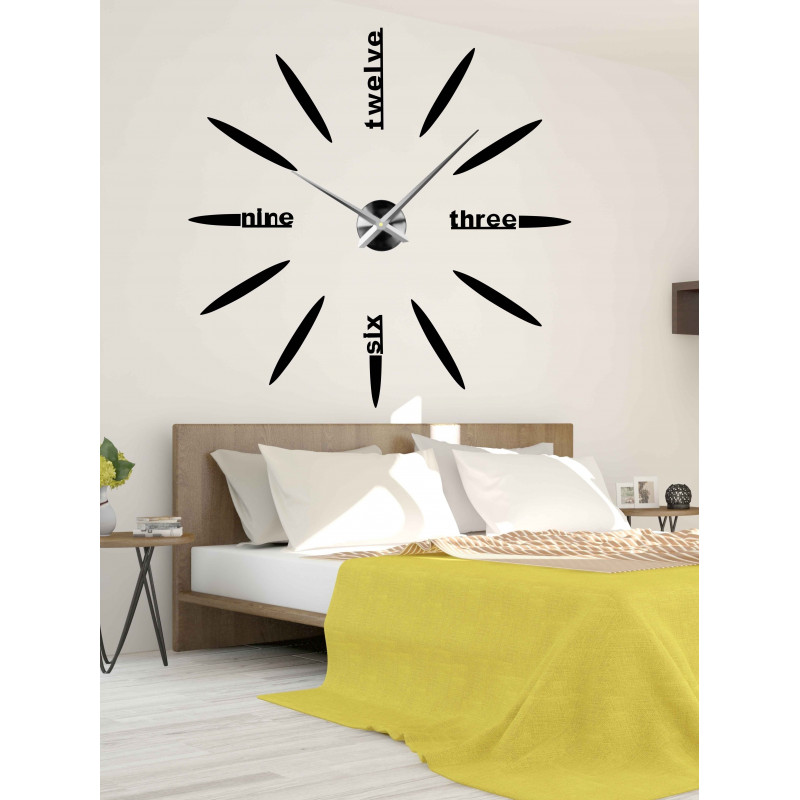 Large wall clock adhesive mirror 3D DIY SIX