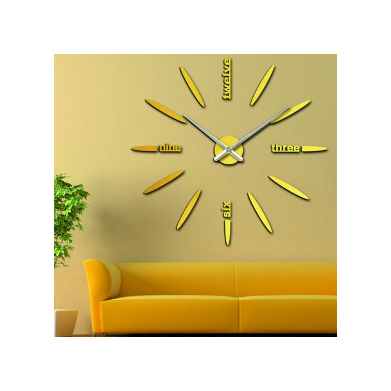 Large wall clock adhesive mirror 3D DIY SIX